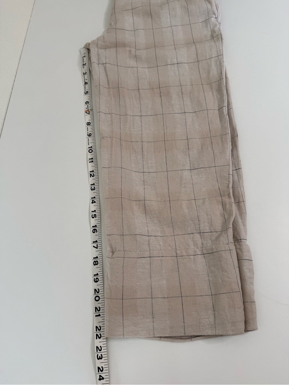 Zara Plaid Window Pain Cropped Cotton Linen Blend Pants-Cream Navy-Size Small - Picture 9 of 11